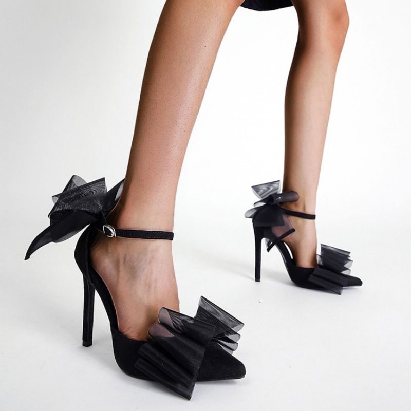 Pointed Toe Buckle Bow Ultra-High Heel (≥8Cm) Cienkie Buty