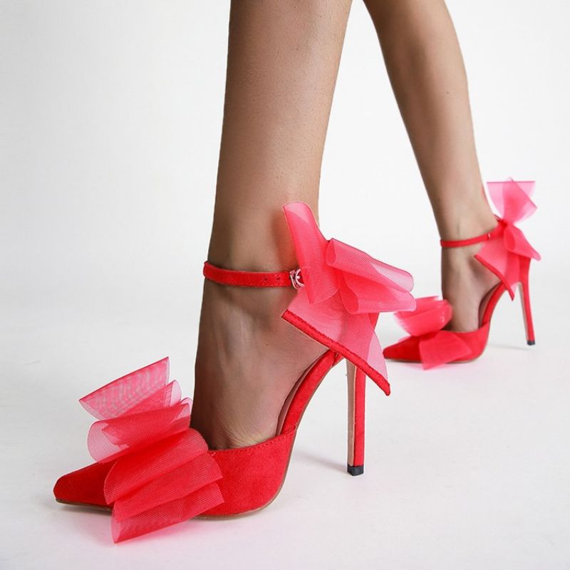 Pointed Toe Buckle Bow Ultra-High Heel (≥8Cm) Cienkie Buty