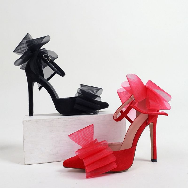 Pointed Toe Buckle Bow Ultra-High Heel (≥8Cm) Cienkie Buty