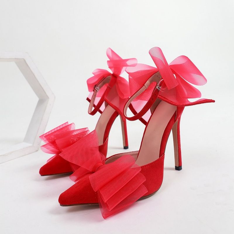 Pointed Toe Buckle Bow Ultra-High Heel (≥8Cm) Cienkie Buty