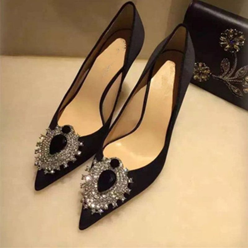 Rhinestone Silk Fabric Slip-On Pointed Toe Damskie Buty Na Studniówkę