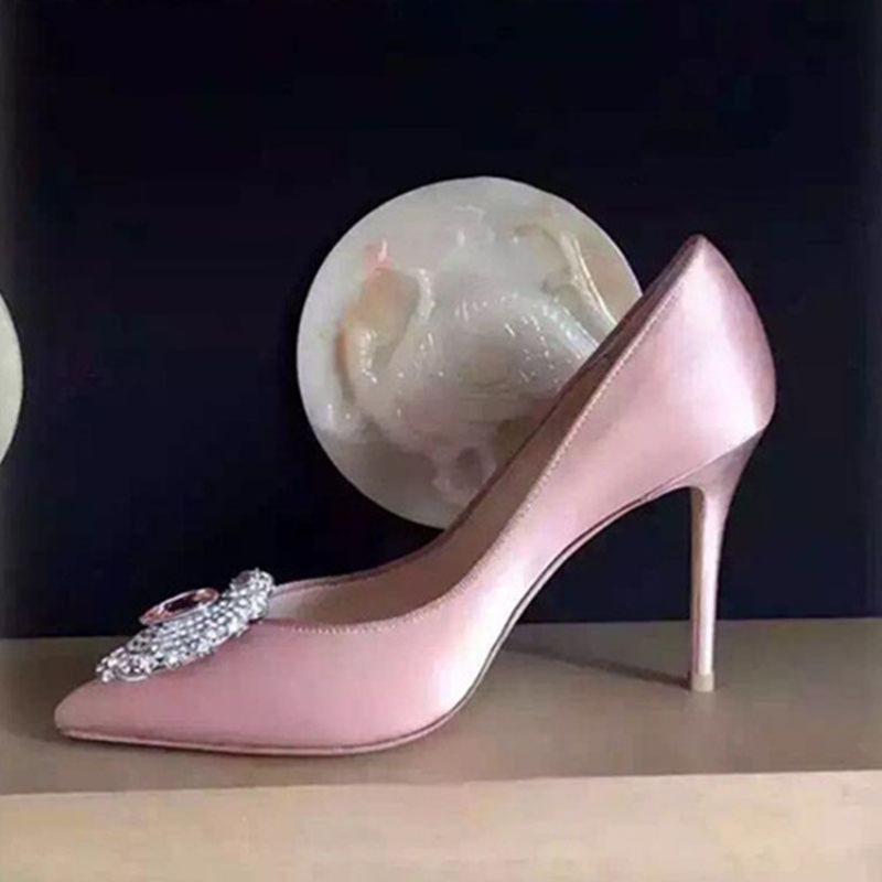 Rhinestone Silk Fabric Slip-On Pointed Toe Damskie Buty Na Studniówkę