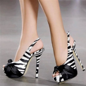 Zebra Patchwork Peep Toe Szpilki Sandały