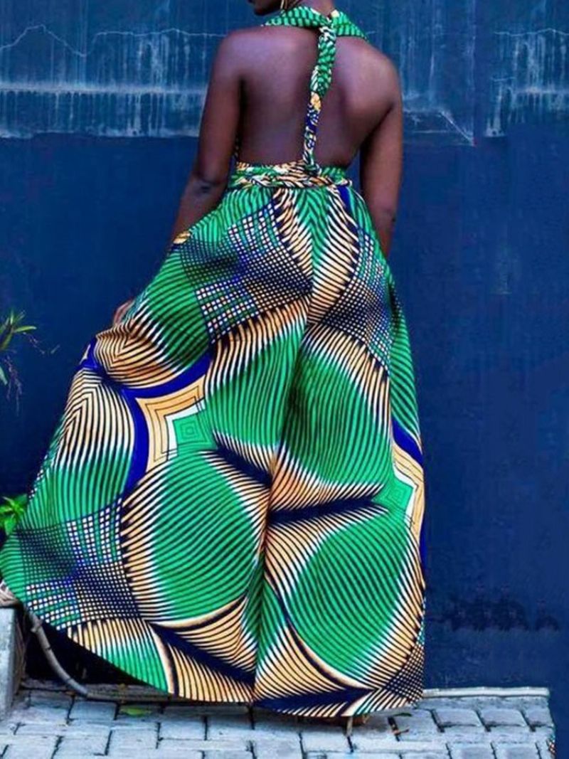 African Moda Dashiki Zipper Pełna Długość Luźny Kombinezon Z Szerokimi Nogawkami