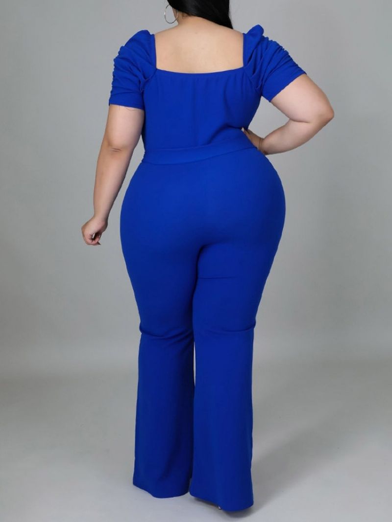 Plus Size Jednolity Wiązany Na Całej Długości Dopasowany Kombinezon Z Wysokim Stanem