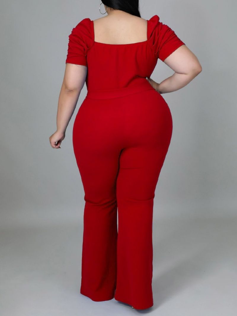 Plus Size Jednolity Wiązany Na Całej Długości Dopasowany Kombinezon Z Wysokim Stanem