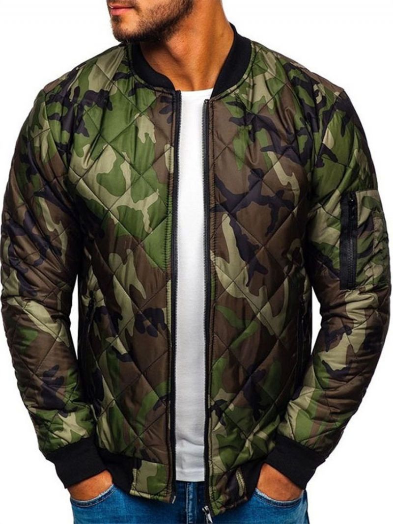 Europejska Męska Kurtka Puchowa Ze Stójką Camouflage Standard Zipper