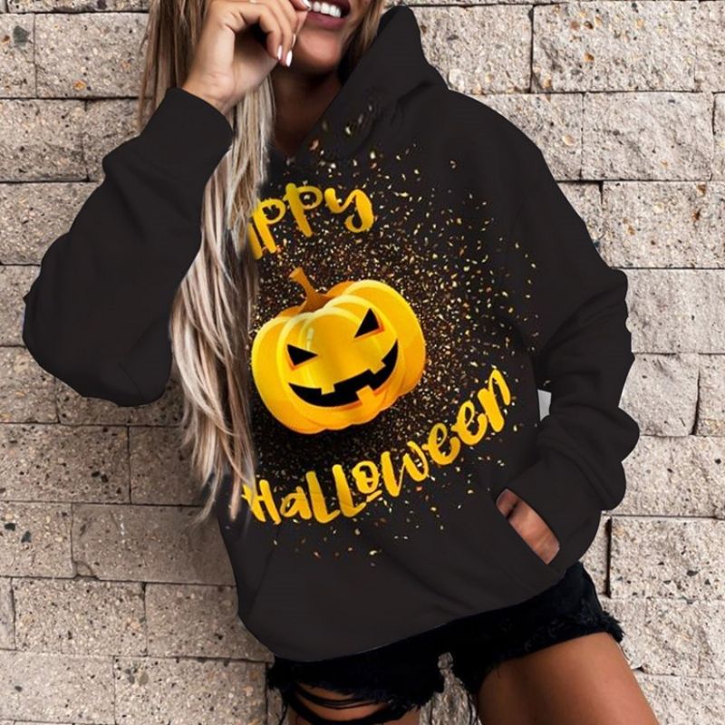 Bluza Z Kapturem Z Długim Rękawem Z Nadrukiem Na Halloween