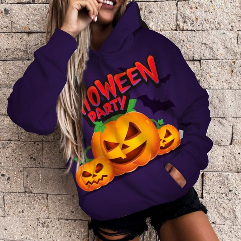 Bluza Z Kapturem Z Długim Rękawem Z Nadrukiem Na Halloween