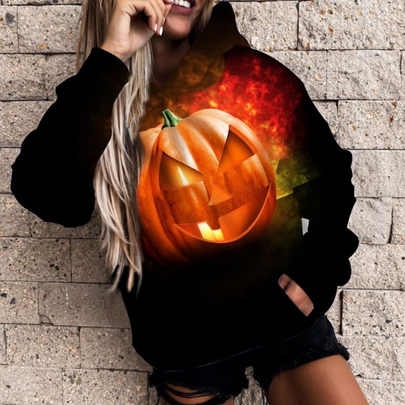 Bluza Z Kapturem Z Długim Rękawem Z Nadrukiem Na Halloween