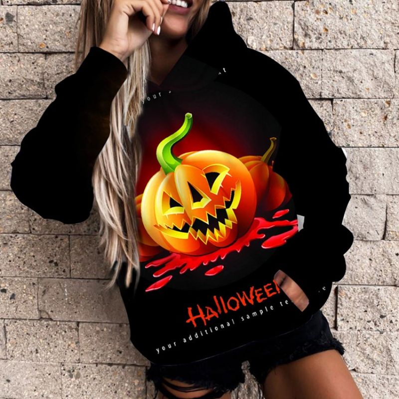 Bluza Z Kapturem Z Długim Rękawem Z Nadrukiem Na Halloween