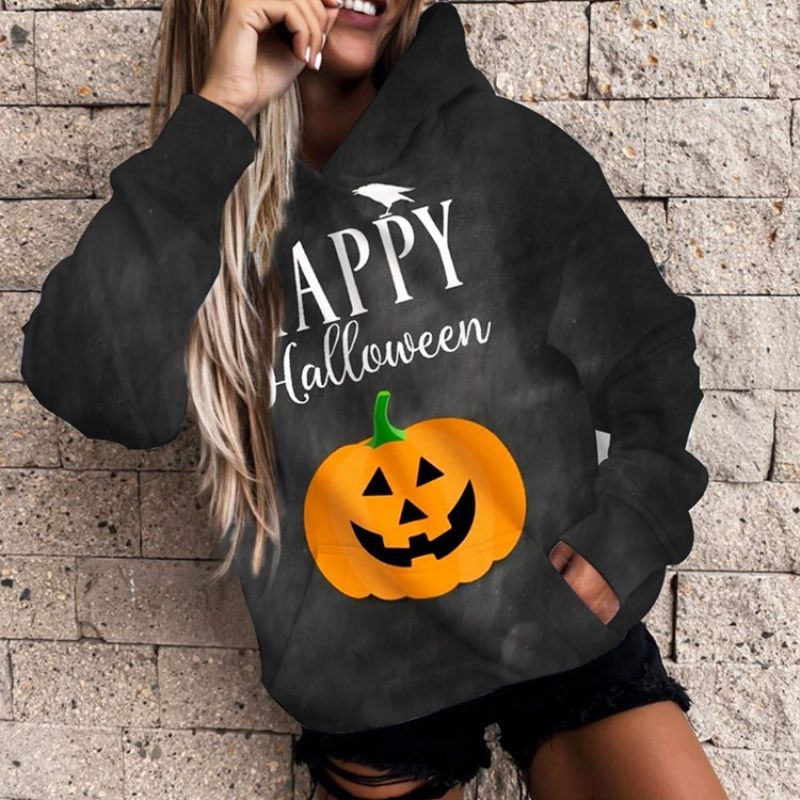 Bluza Z Kapturem Z Długim Rękawem Z Nadrukiem Na Halloween