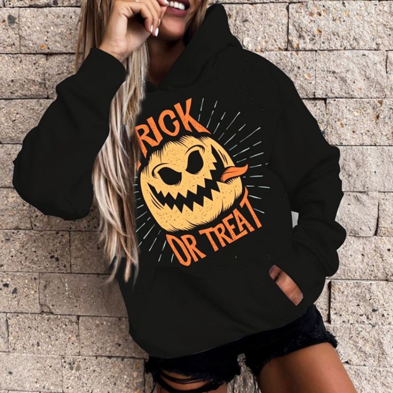 Bluza Z Kapturem Z Długim Rękawem Z Nadrukiem Na Halloween