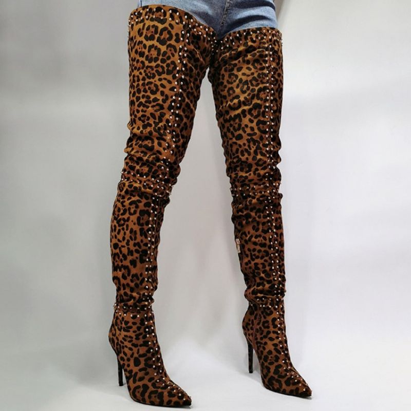 Szpiczaste Buty Z Bocznym Zamkiem Leopard Professional