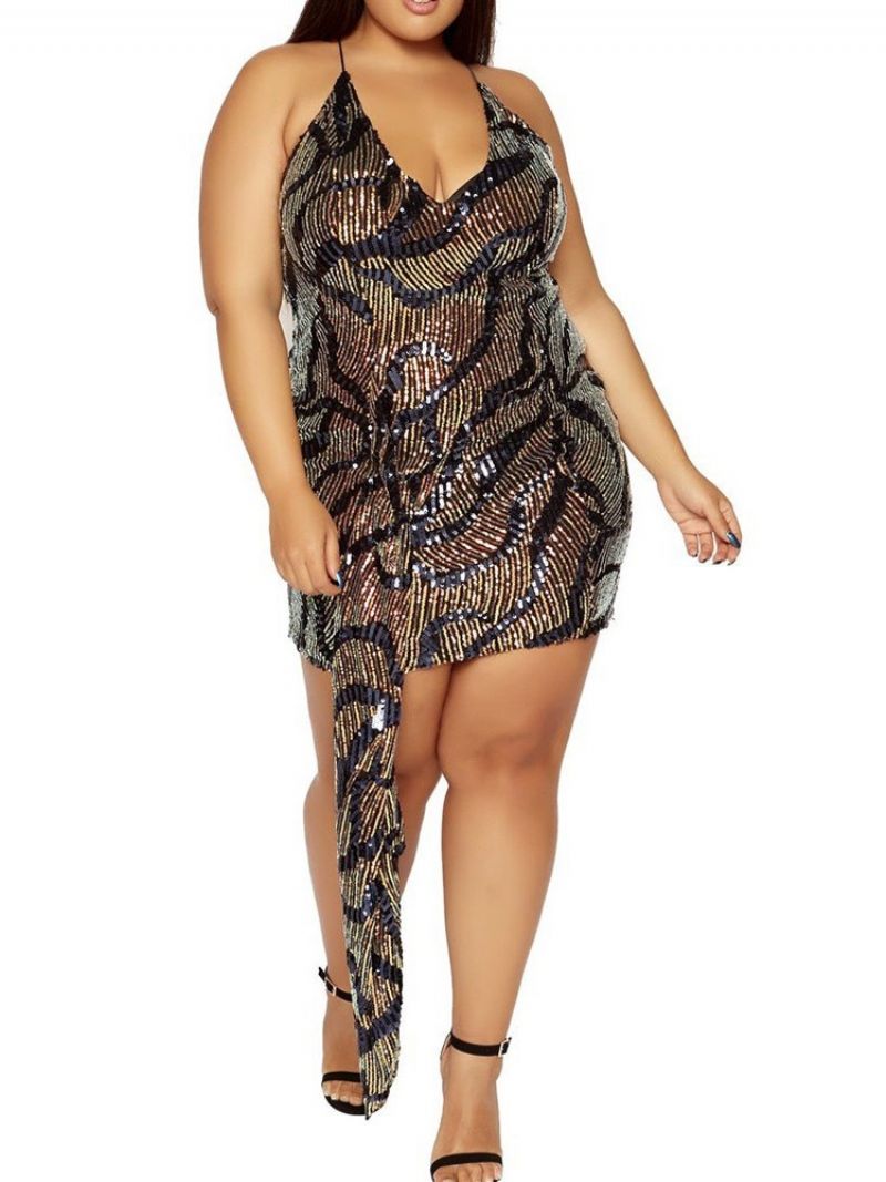 Cekiny Nad Kolanem Bez Rękawów Western Bodycon Sukienka Plus Size