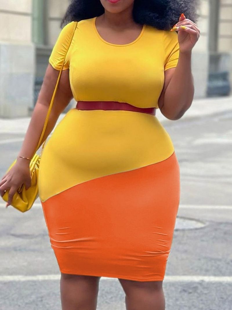 Do Kolan Okrągły Dekolt Z Krótkim Rękawem Bodycon Office Lady Dress Plus Size