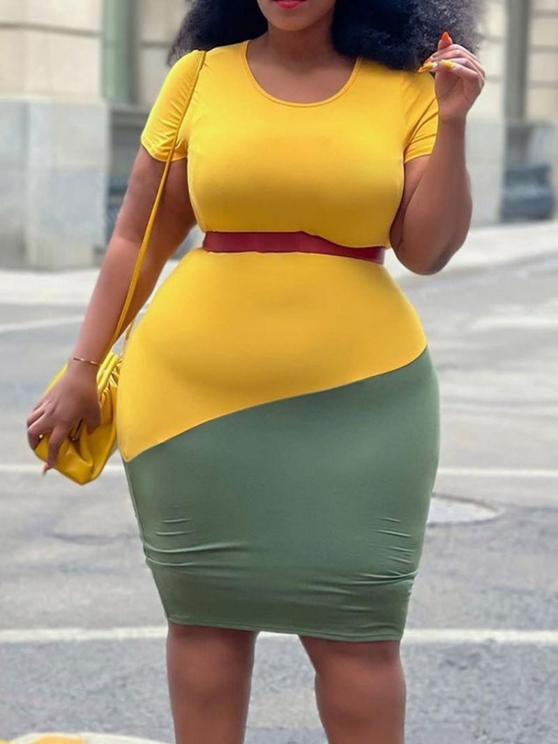 Do Kolan Okrągły Dekolt Z Krótkim Rękawem Bodycon Office Lady Dress Plus Size