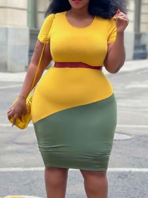 Do Kolan Okrągły Dekolt Z Krótkim Rękawem Bodycon Office Lady Dress Plus Size