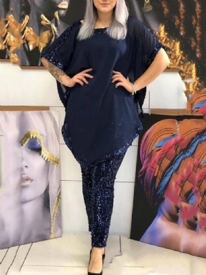 Plus Size Cekinowe Gładkie Dwuczęściowe Zestawy