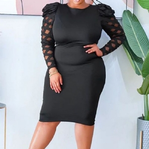 Plus Size Do Połowy Łydki Patchworkowa Sukienka Z Okrągłym Dekoltem Western Jednolita Sukienka Bodycon