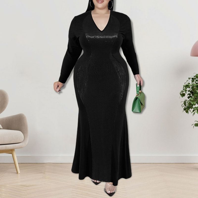 Plus Size Falbala Sukienka Maxi Z Dekoltem W Szpic I Dekoltem W Szpic