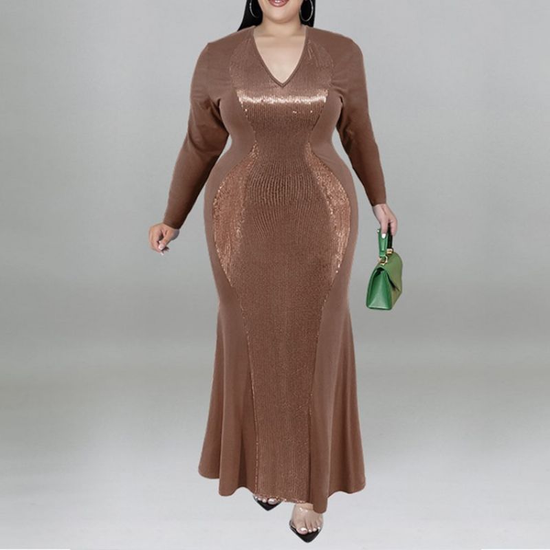 Plus Size Falbala Sukienka Maxi Z Dekoltem W Szpic I Dekoltem W Szpic