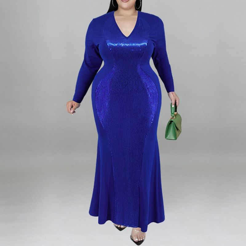 Plus Size Falbala Sukienka Maxi Z Dekoltem W Szpic I Dekoltem W Szpic