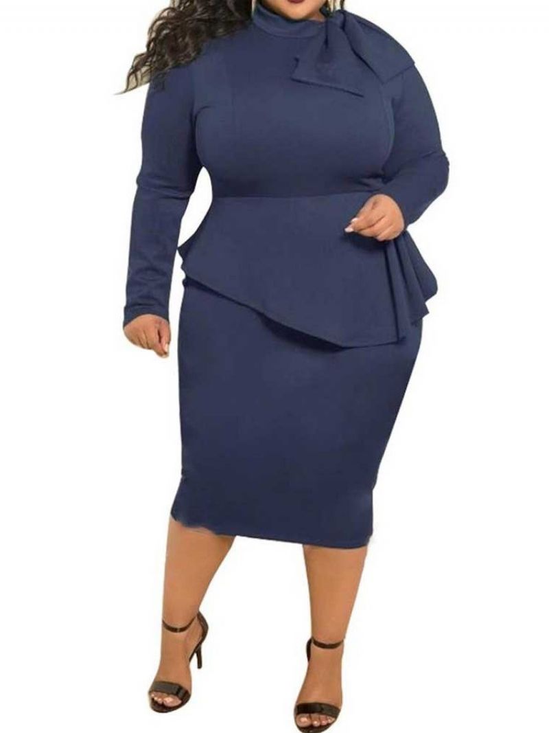 Plus Size Kokarda Do Połowy Łydki Z Długim Rękawem Bodycon Z Wysokim Stanem