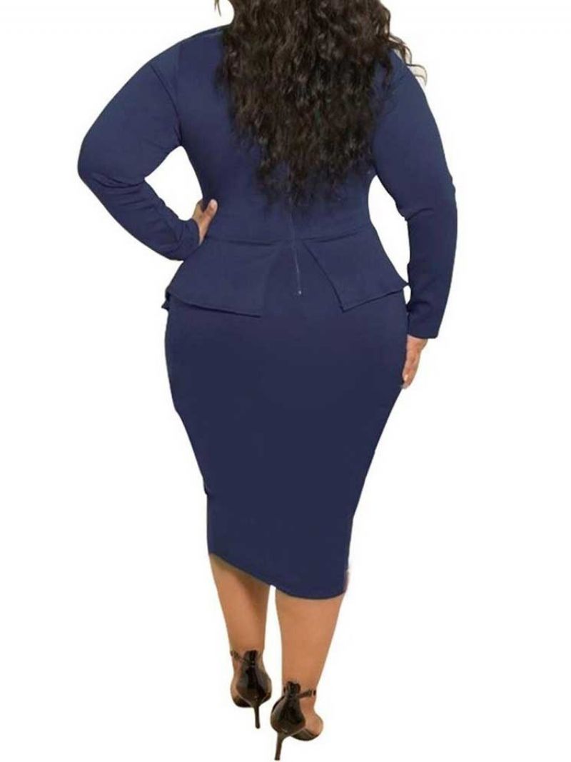 Plus Size Kokarda Do Połowy Łydki Z Długim Rękawem Bodycon Z Wysokim Stanem