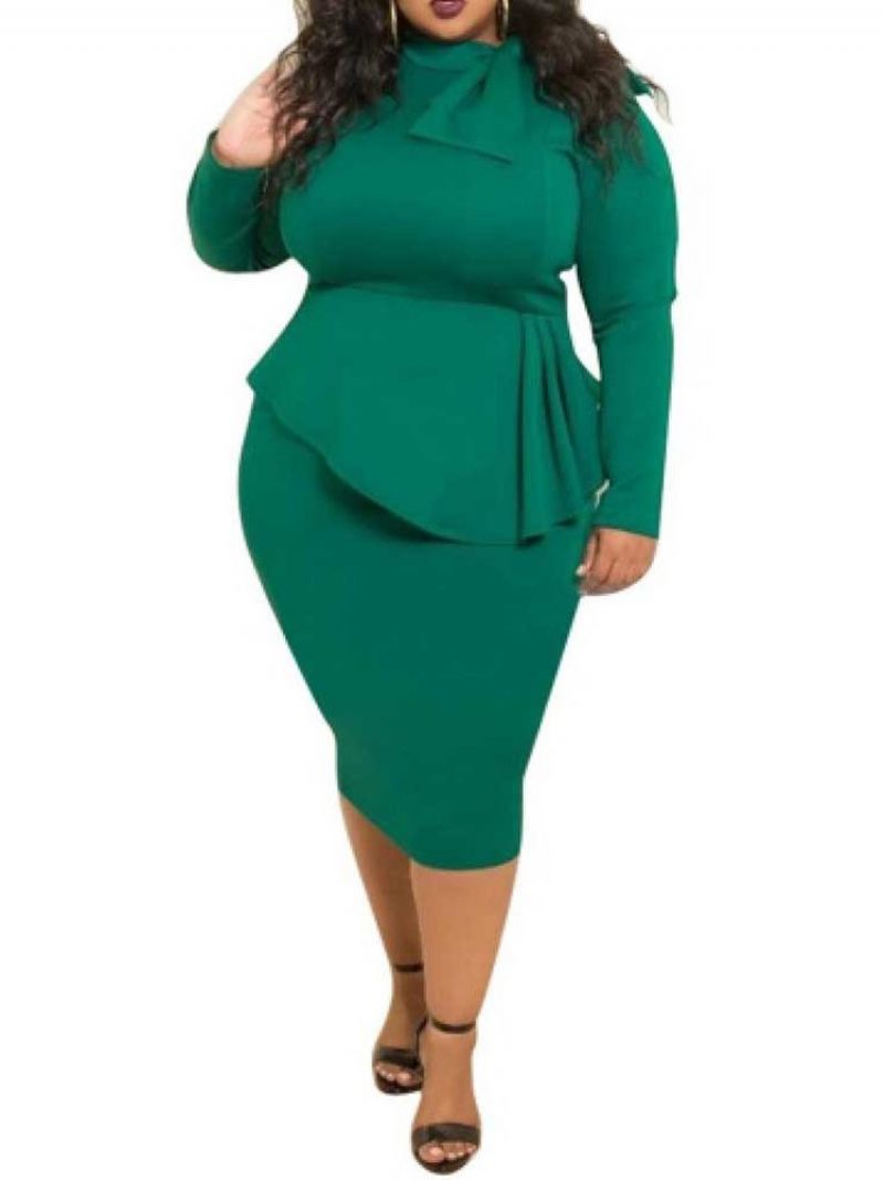 Plus Size Kokarda Do Połowy Łydki Z Długim Rękawem Bodycon Z Wysokim Stanem