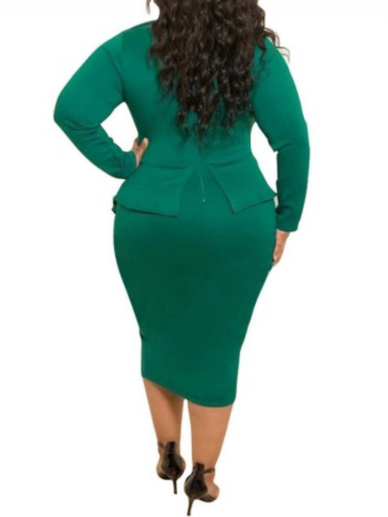 Plus Size Kokarda Do Połowy Łydki Z Długim Rękawem Bodycon Z Wysokim Stanem