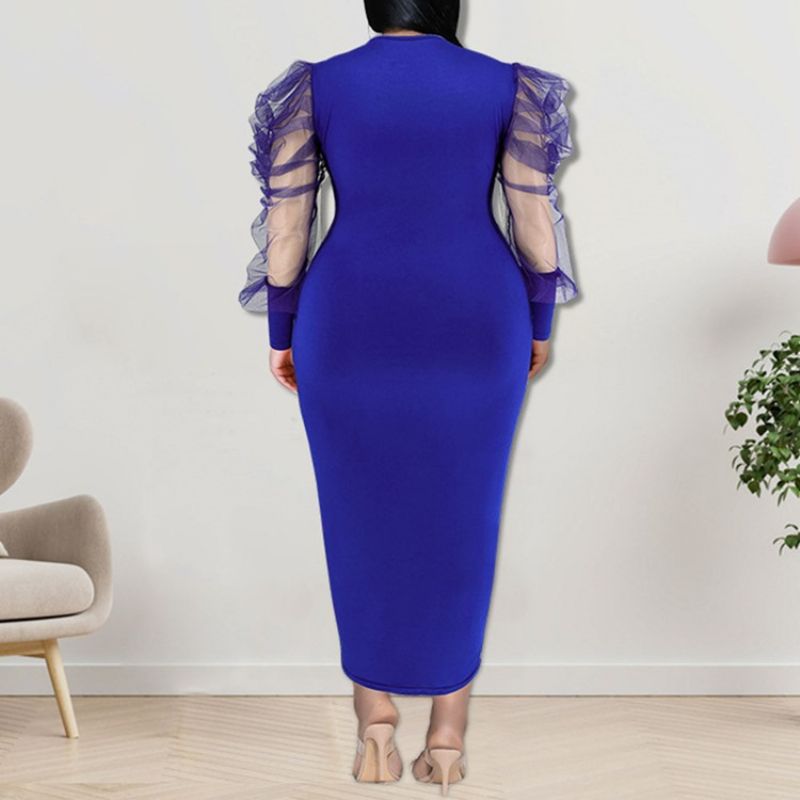 Plus Size Okrągła Siateczka Z Długimi Rękawami Bodycon Z Bufiastymi Rękawami Bodycon Dress