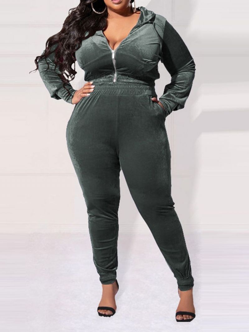 Plus Size Spodnie Kieszeń Western Pencil Pants Dwuczęściowe Zestawy Z Kapturem