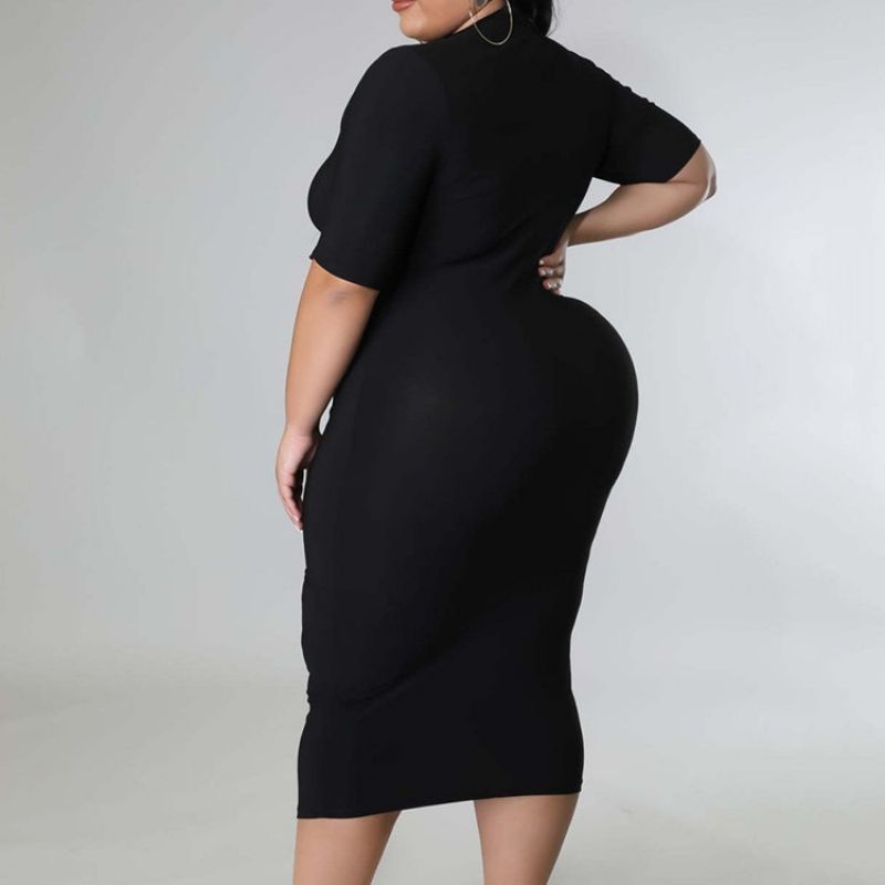 Plus Size Sukienka Bodycon Z Wycięciem Do Połowy Łydki Ze Stójką