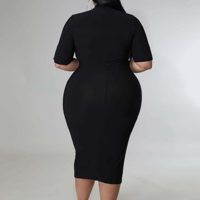 Plus Size Sukienka Bodycon Z Wycięciem Do Połowy Łydki Ze Stójką