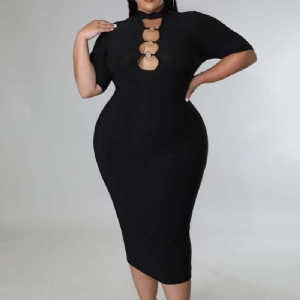 Plus Size Sukienka Bodycon Z Wycięciem Do Połowy Łydki Ze Stójką