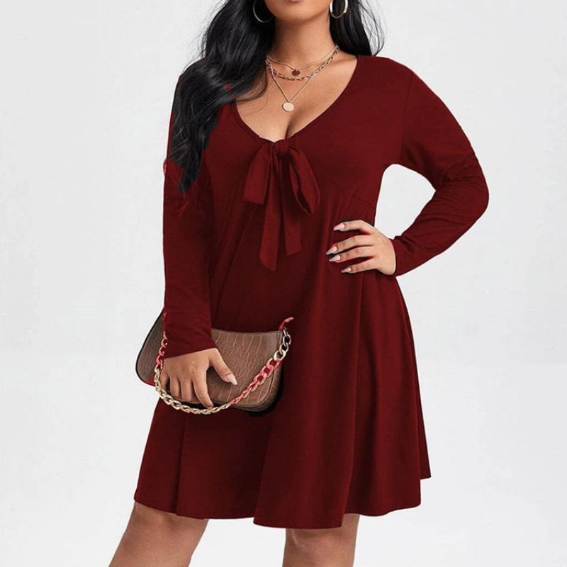 Plus Size Sweter Z Długim Rękawem I Kokardą Do Kolan Regular Casual Dress