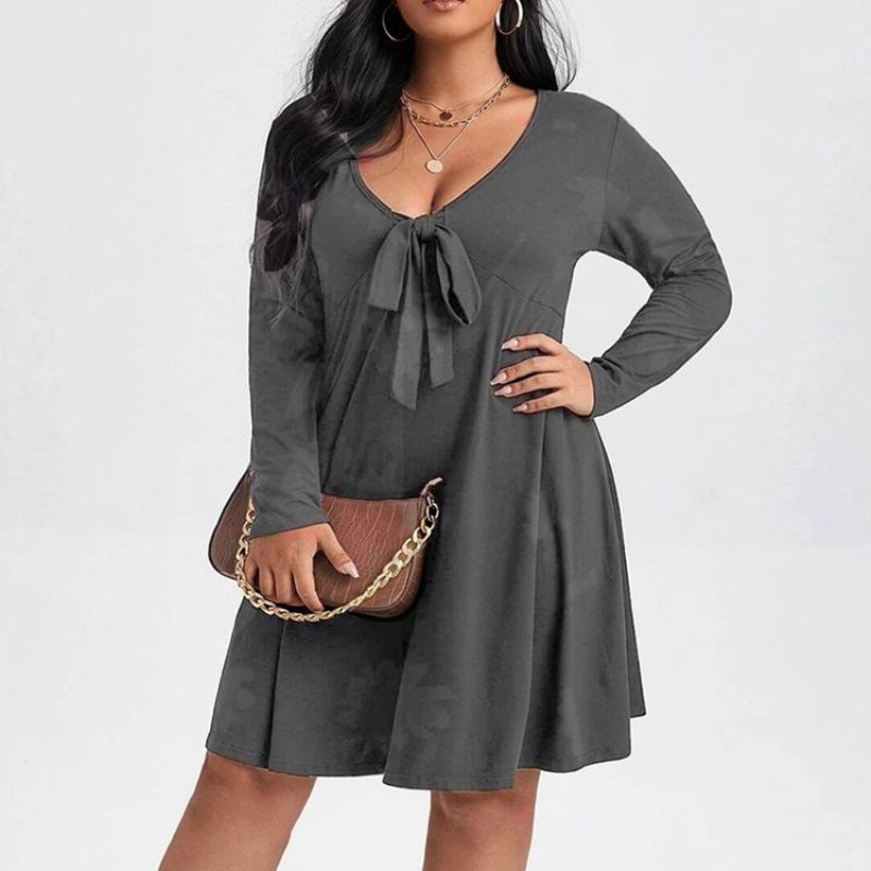 Plus Size Sweter Z Długim Rękawem I Kokardą Do Kolan Regular Casual Dress