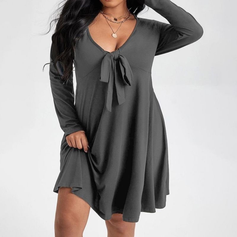 Plus Size Sweter Z Długim Rękawem I Kokardą Do Kolan Regular Casual Dress