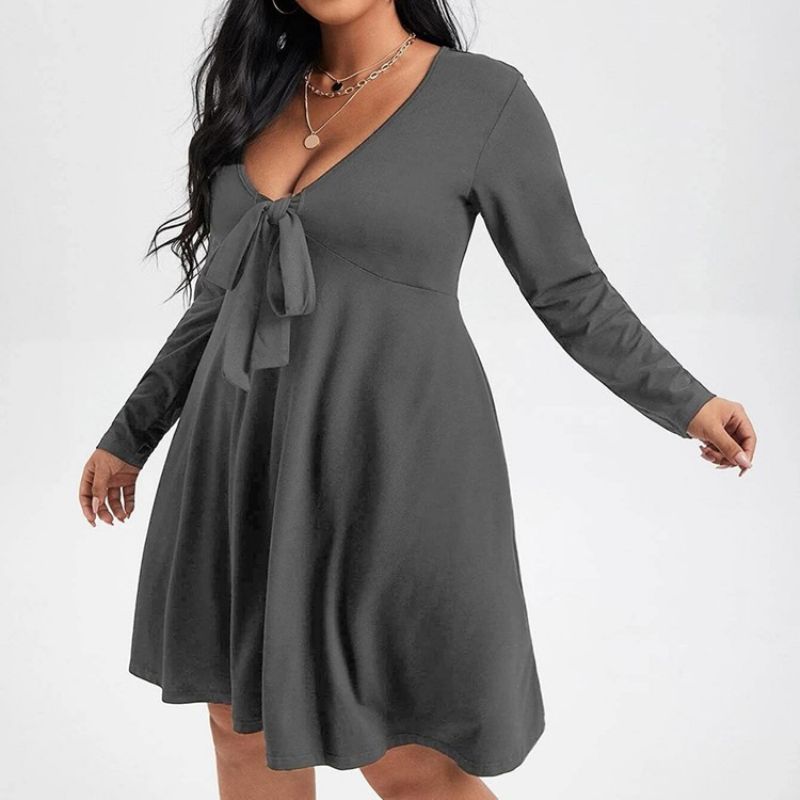 Plus Size Sweter Z Długim Rękawem I Kokardą Do Kolan Regular Casual Dress