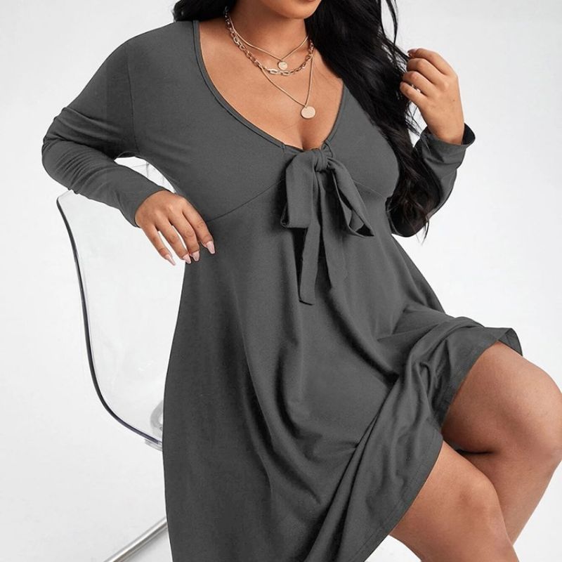 Plus Size Sweter Z Długim Rękawem I Kokardą Do Kolan Regular Casual Dress