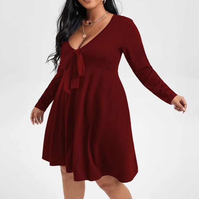 Plus Size Sweter Z Długim Rękawem I Kokardą Do Kolan Regular Casual Dress