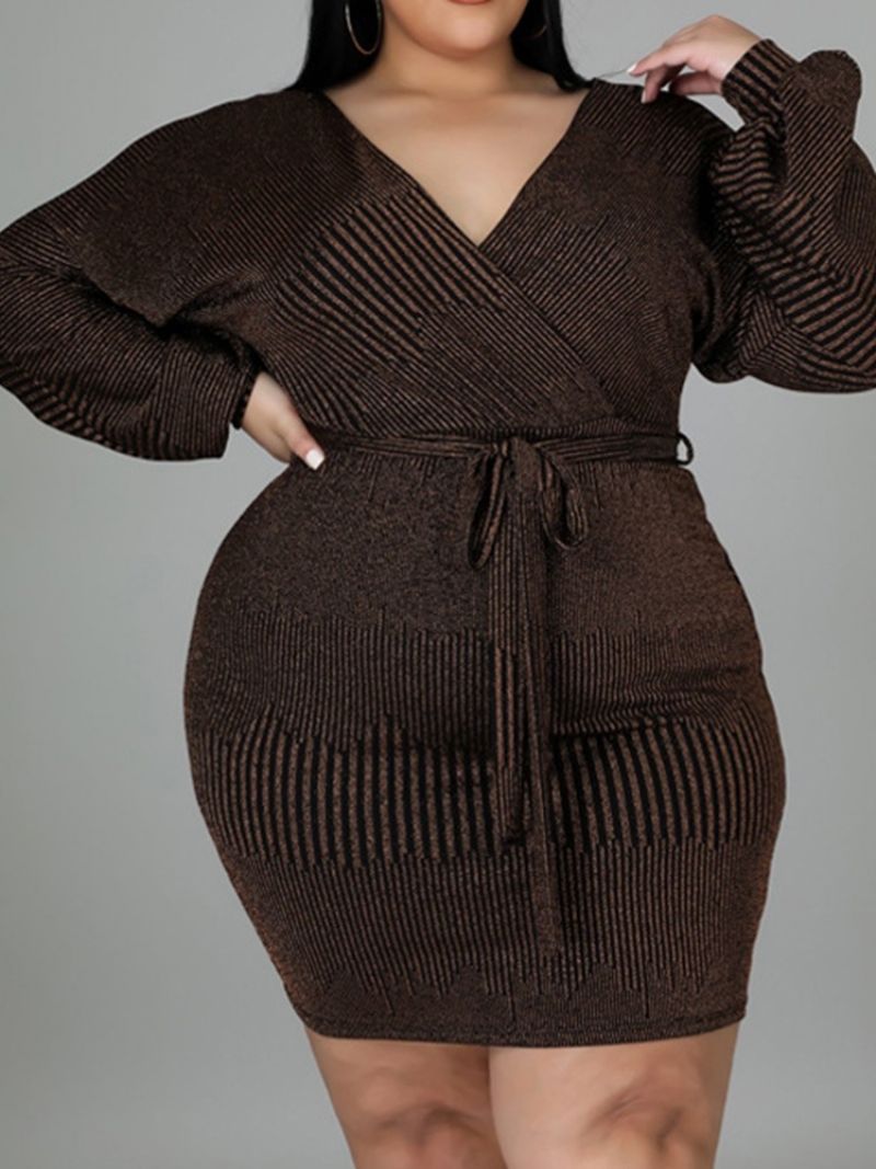 Plus Size Sznurowana Sukienka Bodycon Z Długimi Rękawami Powyżej Kolan