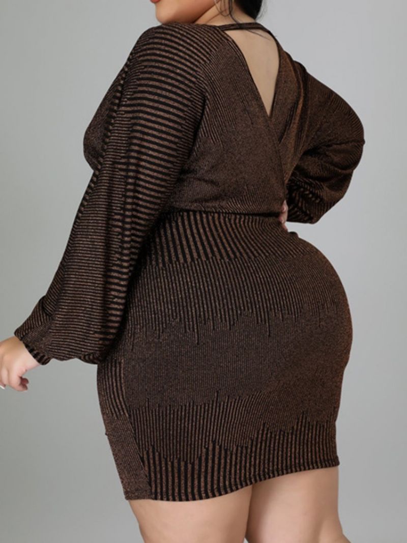 Plus Size Sznurowana Sukienka Bodycon Z Długimi Rękawami Powyżej Kolan