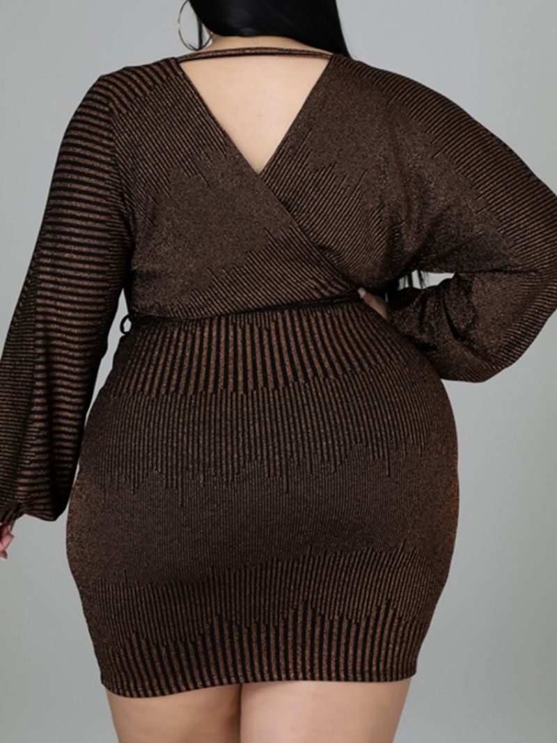 Plus Size Sznurowana Sukienka Bodycon Z Długimi Rękawami Powyżej Kolan