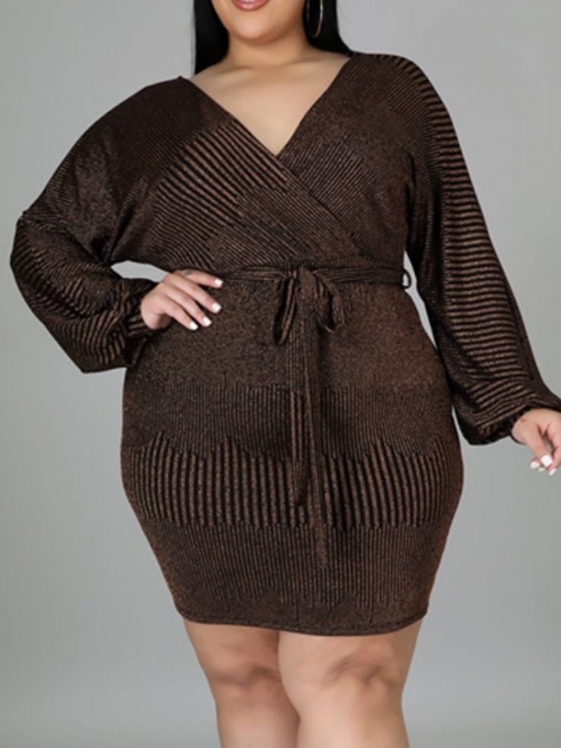 Plus Size Sznurowana Sukienka Bodycon Z Długimi Rękawami Powyżej Kolan