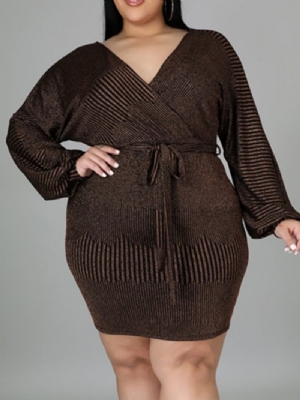 Plus Size Sznurowana Sukienka Bodycon Z Długimi Rękawami Powyżej Kolan