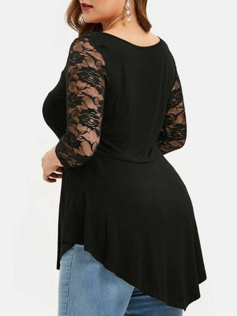 Plus Size T-Shirt O Średniej Długości Z Rękawem 3/4 I Swobodnym Jesiennym Stylem