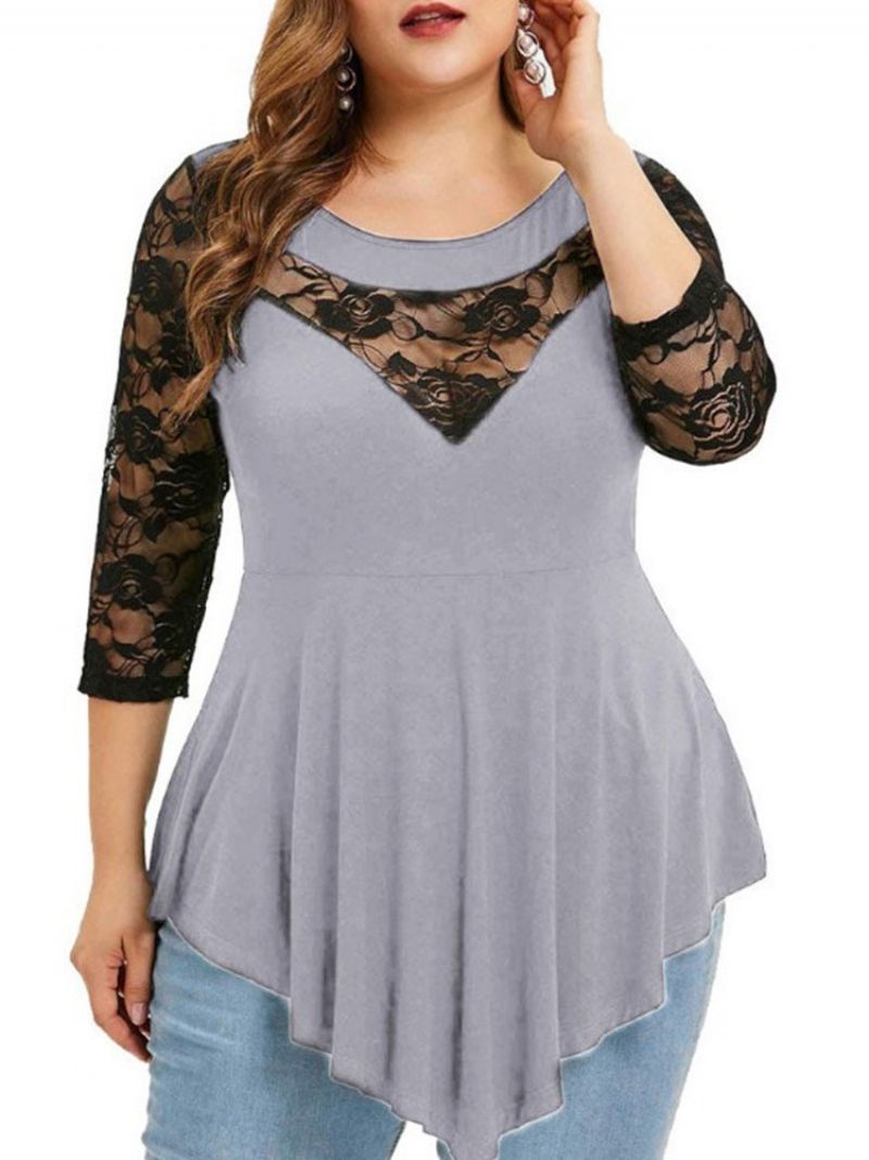 Plus Size T-Shirt O Średniej Długości Z Rękawem 3/4 I Swobodnym Jesiennym Stylem