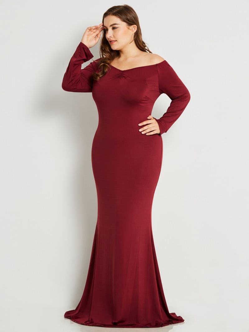 Plus Size Wąska Plisowana Sukienka Maxi Z Dekoltem W Serek